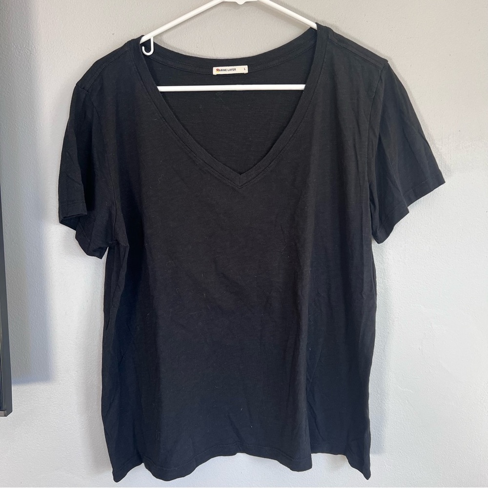 Marine Layer Boyfriend V-neck Tshirt Black L Cotton Modal